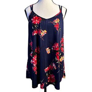 Papermoon Womens Blouse Navy Floral Spaguetti Strap Top Sz 1X Crisscross Back